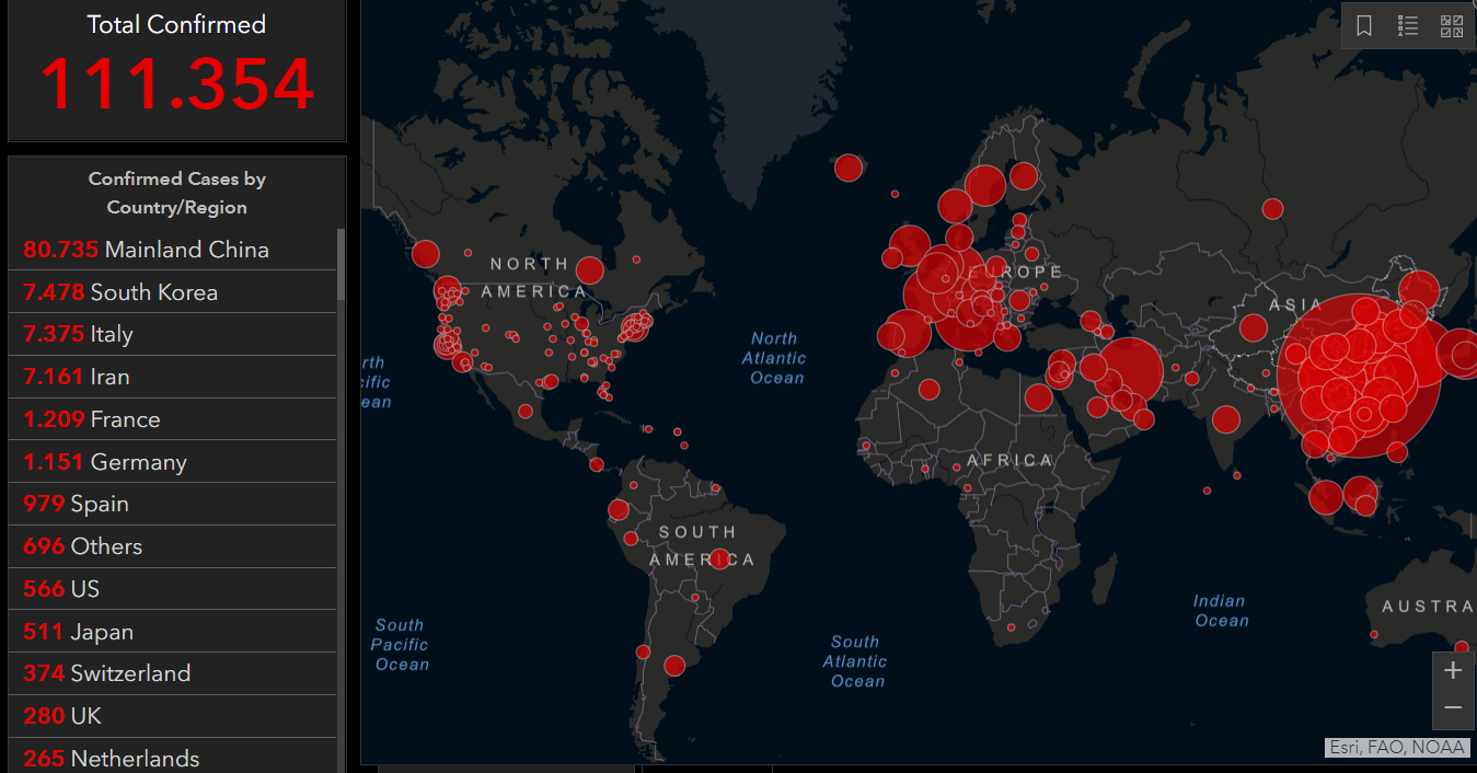 UPDATE Martie Coronavirus în lume.Virusul a pătruns în peste 107 țări