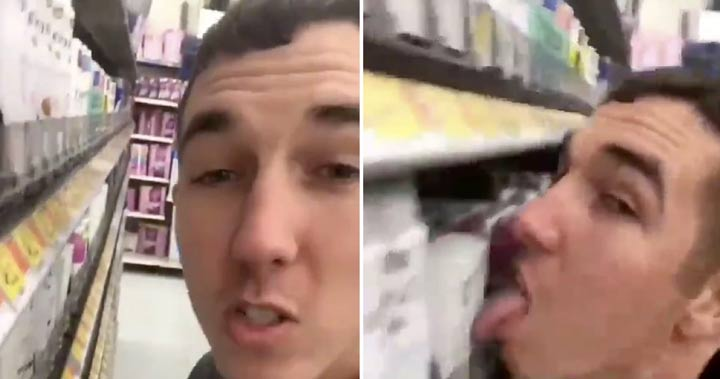 Un bărbat s-a filmat în timp ce linge produsele de pe rafturile unui magazin. "Cui îi este frică de coronavirus?" (VIDEO)