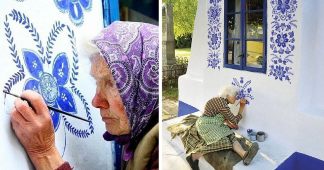 La 90 de ani pictează casele din satul ei realizând un decor fermecător, aceasta este o bunicuţă extrem de talentată.