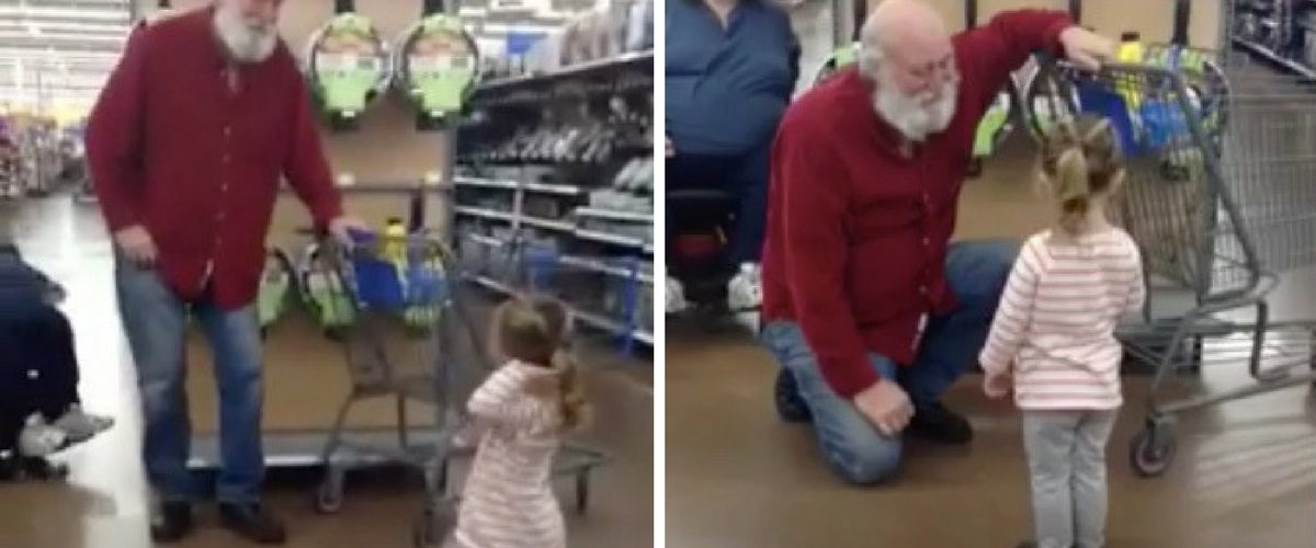 O fetiţă de 3 ani îl confundă pe un bunic din magazin cu Moş Crăciun – Reacţia lui demonstrează că Magia Crăciunului există